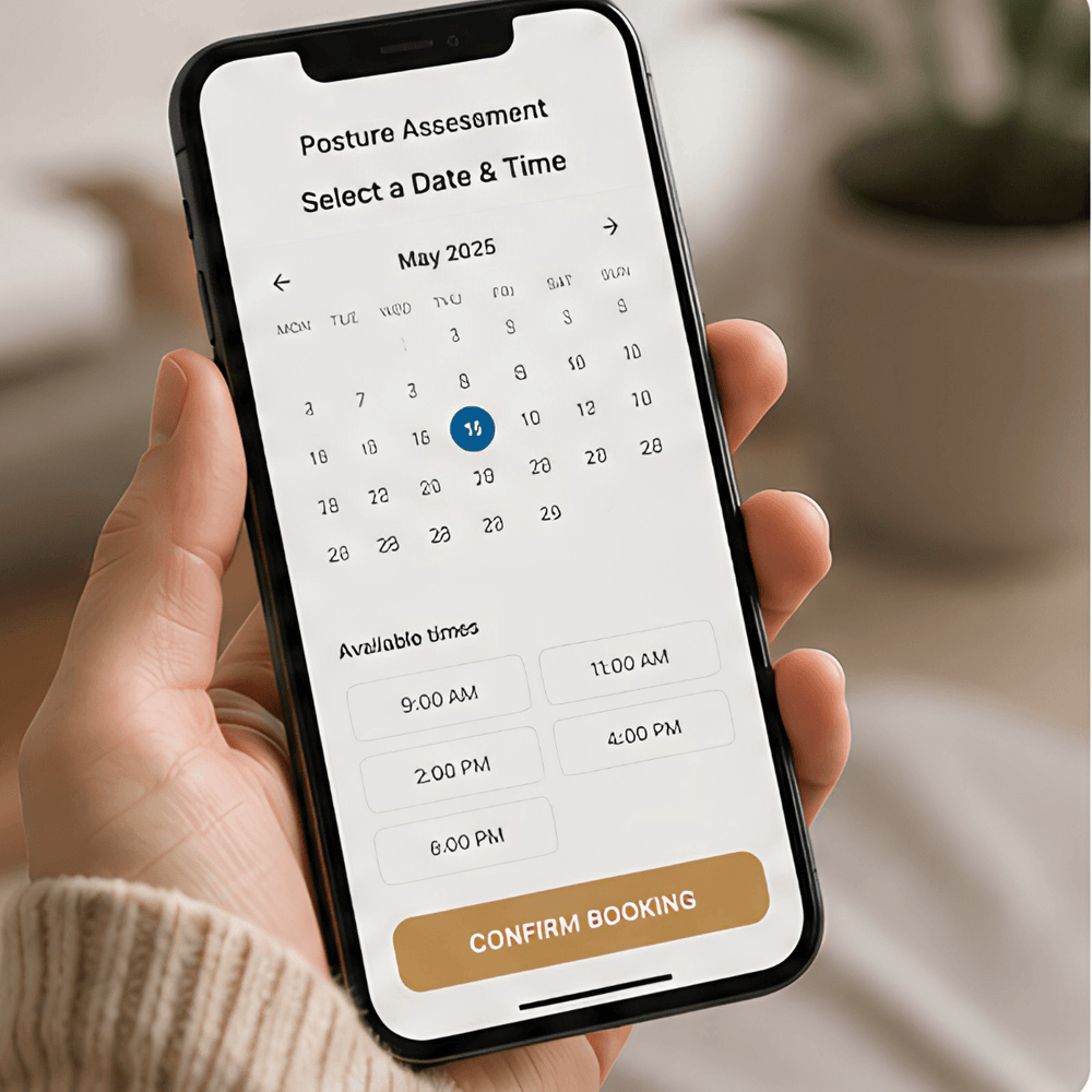 Choosing a date and time for an online posture assessment on a phone