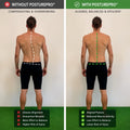 Side-by-side comparison of a man's back before and after with fix my posture bundle.  