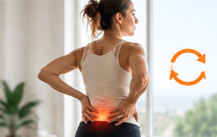 Woman with both hands on her lower back as the pain returns